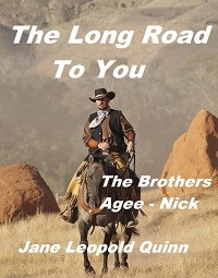 Cowboy rides horse between two large boulders